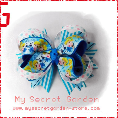 Cinderella Grosgrain Ribbon Girls 4" Boutique Bow Hair Bows ( Hair Clip or Hair Band ) 